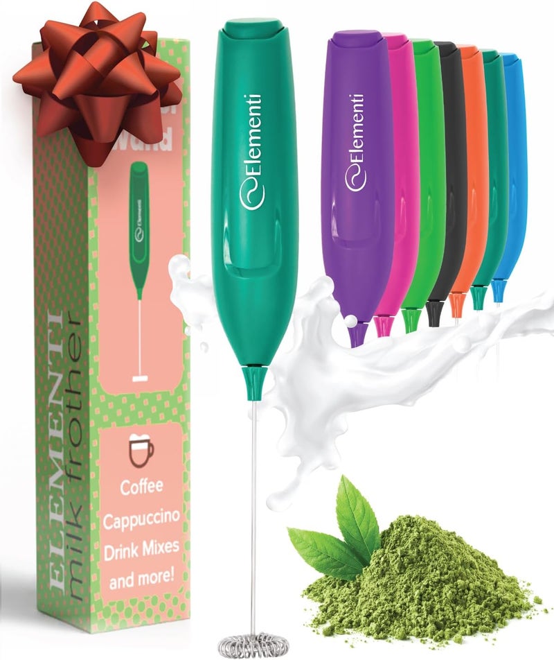 Elementi Powerful Matcha Whisk – Lightweight Matcha Frother Wand & Drink Mixer Handheld, High Speed Mini Whisk for Tea & More, Coffee Mixer Wand, Milk Frother Handheld (Emerald Green) - Image 1